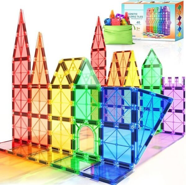 Magnetic Tiles STEM Toy – 40-Piece Building Set for Kids Ages 3+, Montessori & Sensory Learning